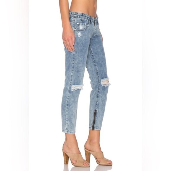 One Teaspoon Freebirds Skinny Jeans Distressed Denim ankle Zip Lowrise acid wash - Picture 10 of 16